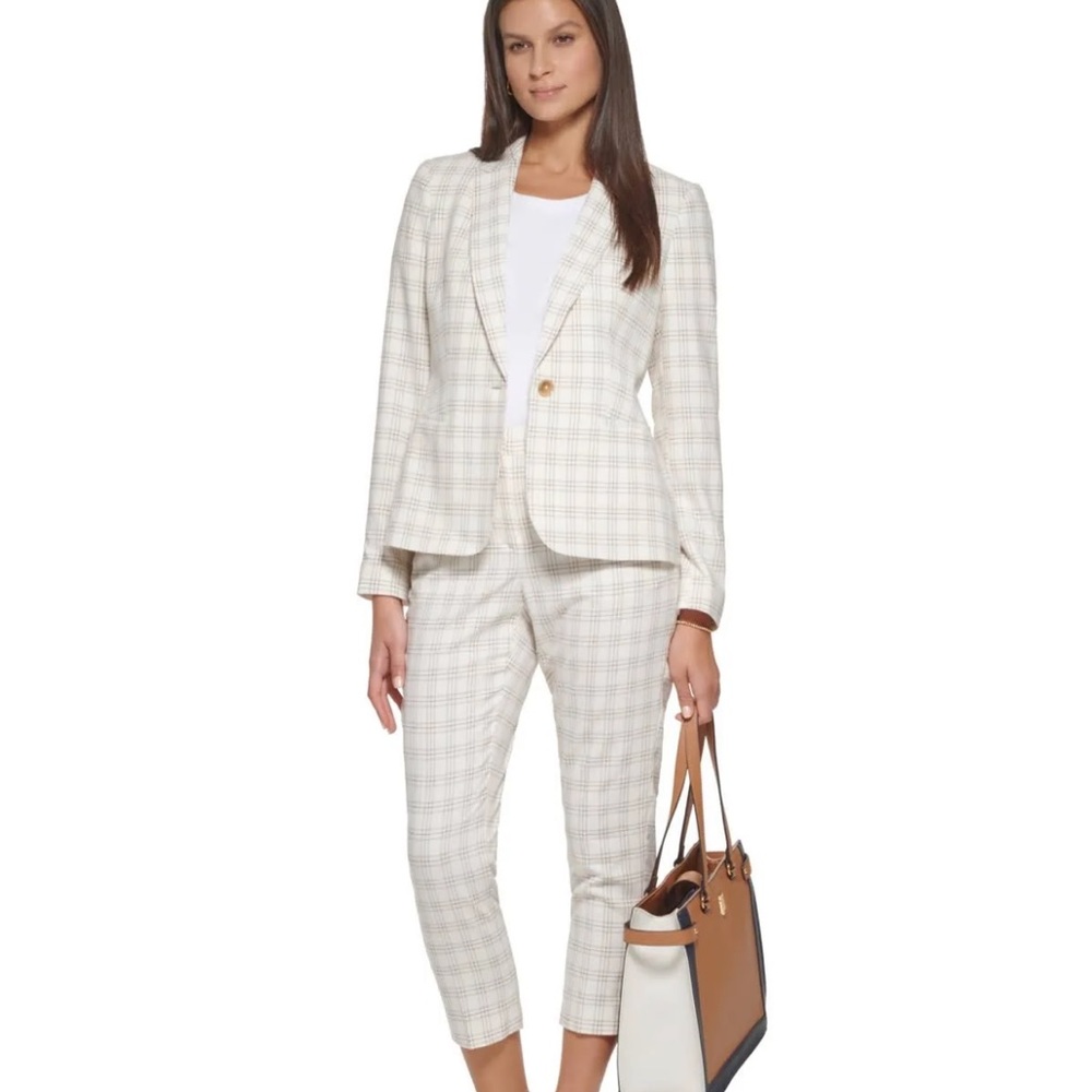 Tommy Hilfiger Cream Plaid Summer Blazer Trouser Set Size 6